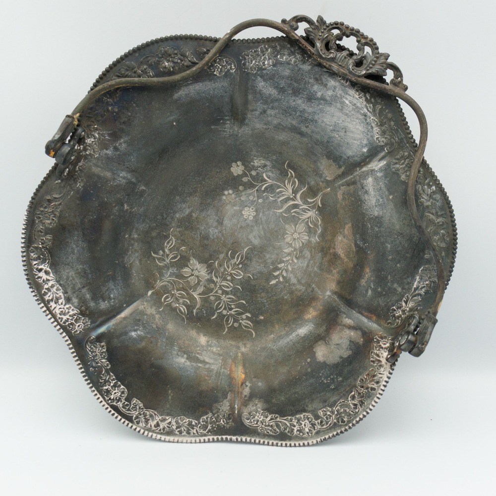 Victorian Pairpoint Quadruple Silver Plate Basket Antique Footed Patina Floral